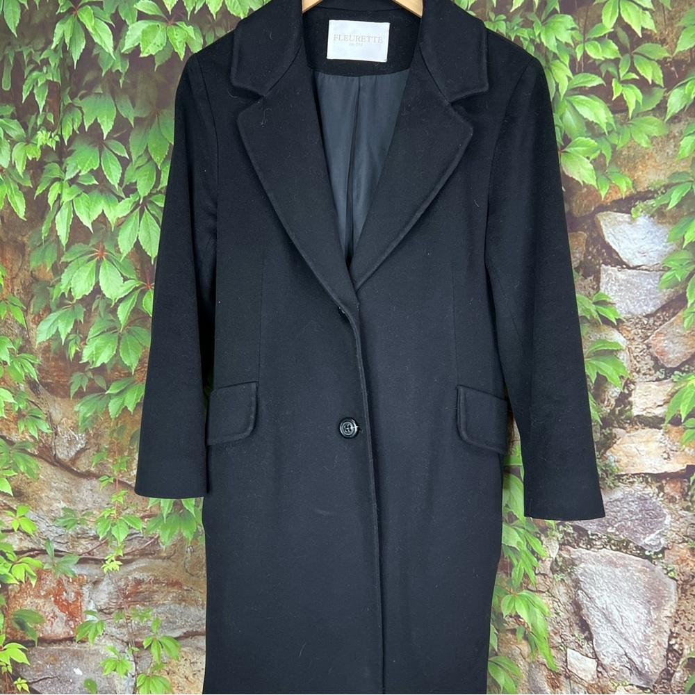 FLEURETTE Mid-Length Black Loro Piana Wool Top Coat, 10 - Picture 5 of 15